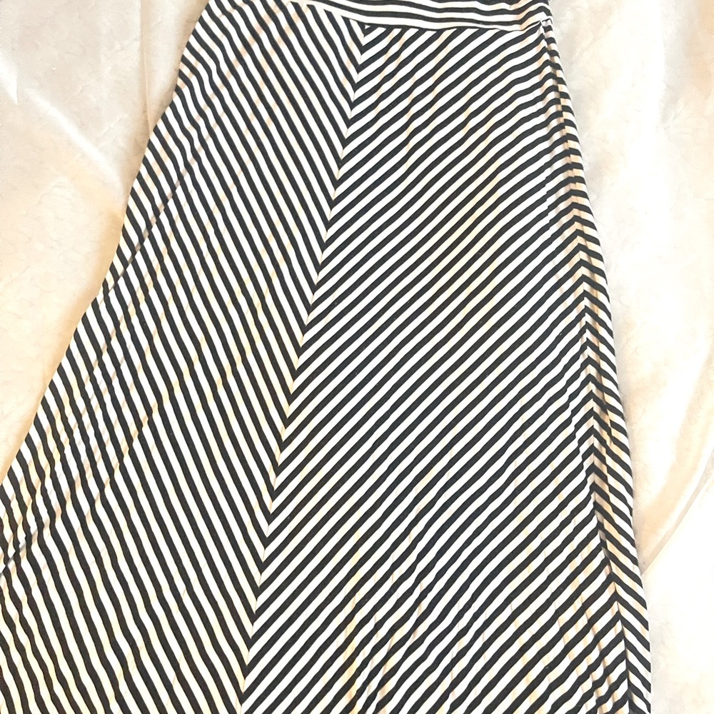 SOLD. 
Long black and white striped skirt